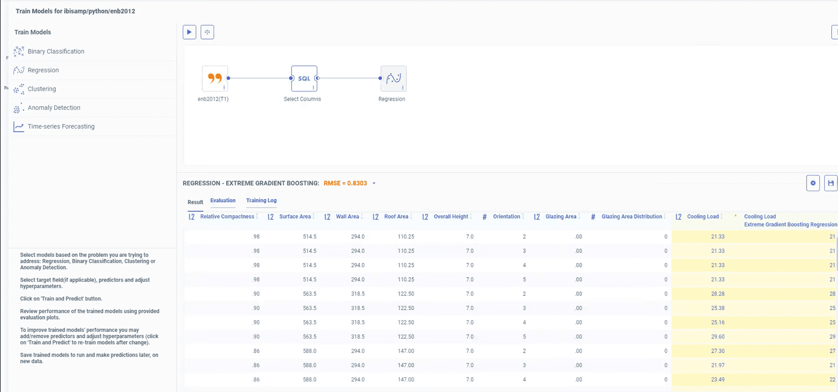 Train model results — three levels of navigation